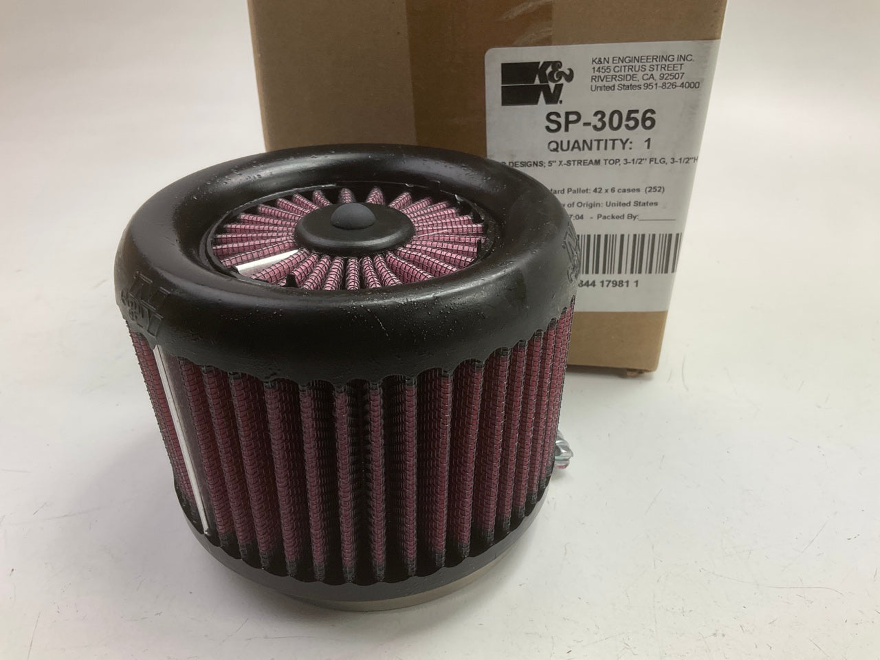 K&N SP3056 UNIVERSAL High Flow Motorcycle Air Filter- 3.5'' Inlet, 4'' Tall, 5'' D.