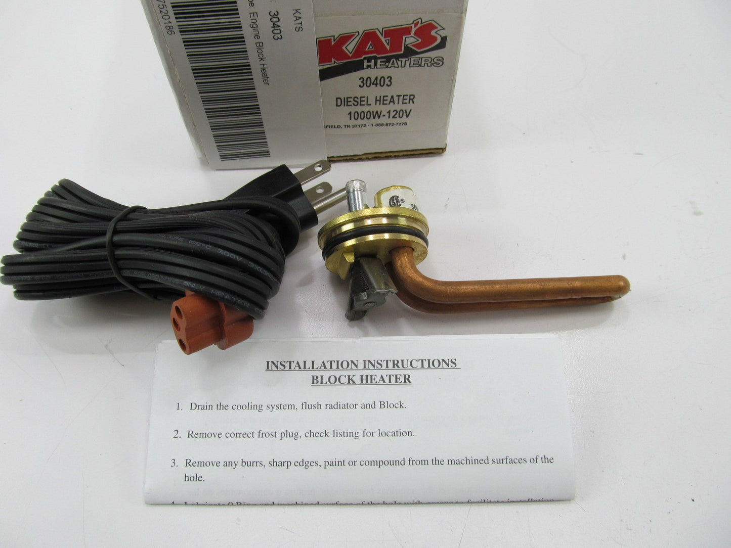 Kat's 30403 Freeze Plug Diesel Block Heater, 38mm / 1-1/2'' Diameter, 1000 Watts