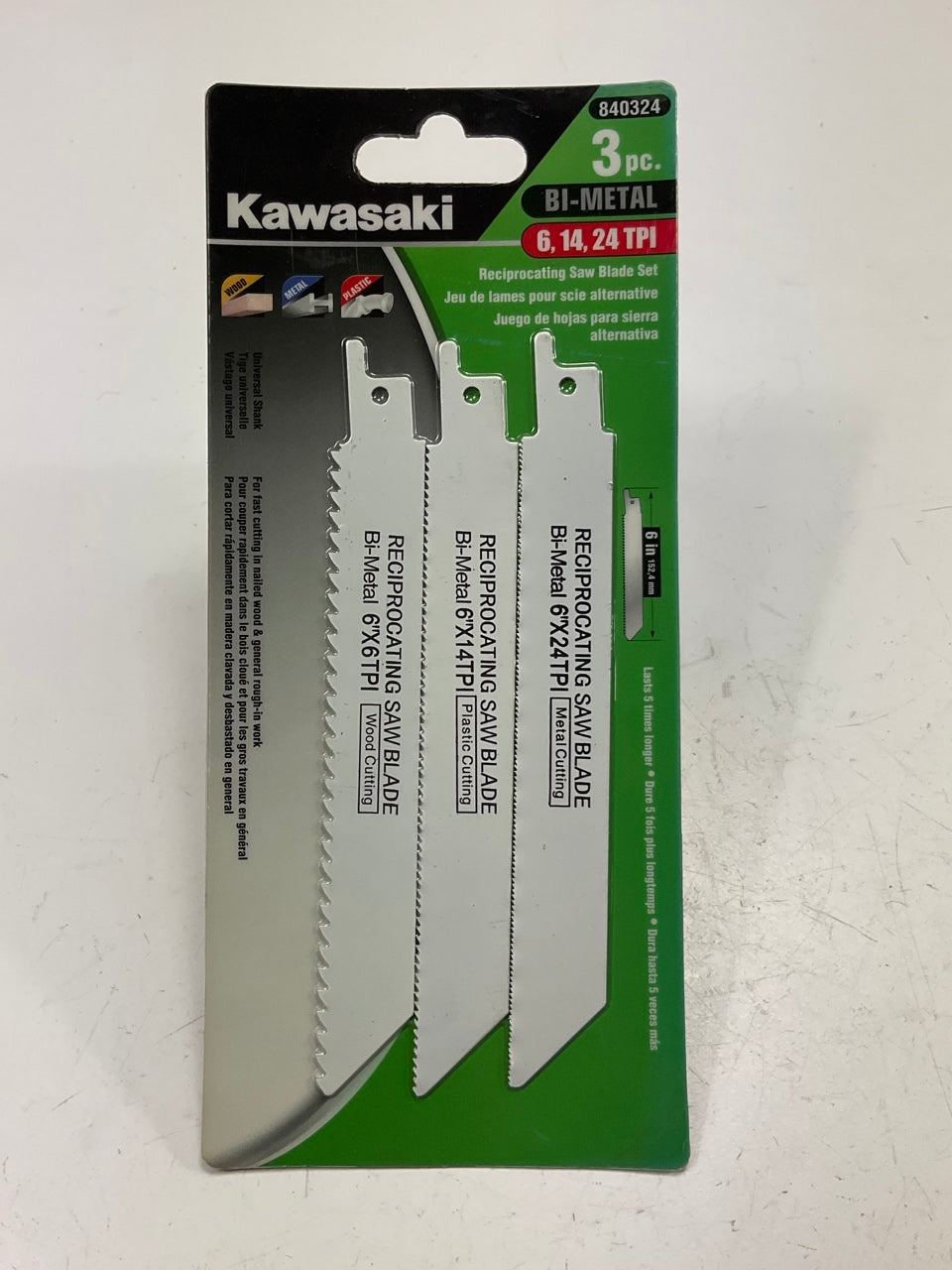 Kawasaki 840324 Bi-Metal 6, 14, 24 TPI Reciprocating Saw Blades