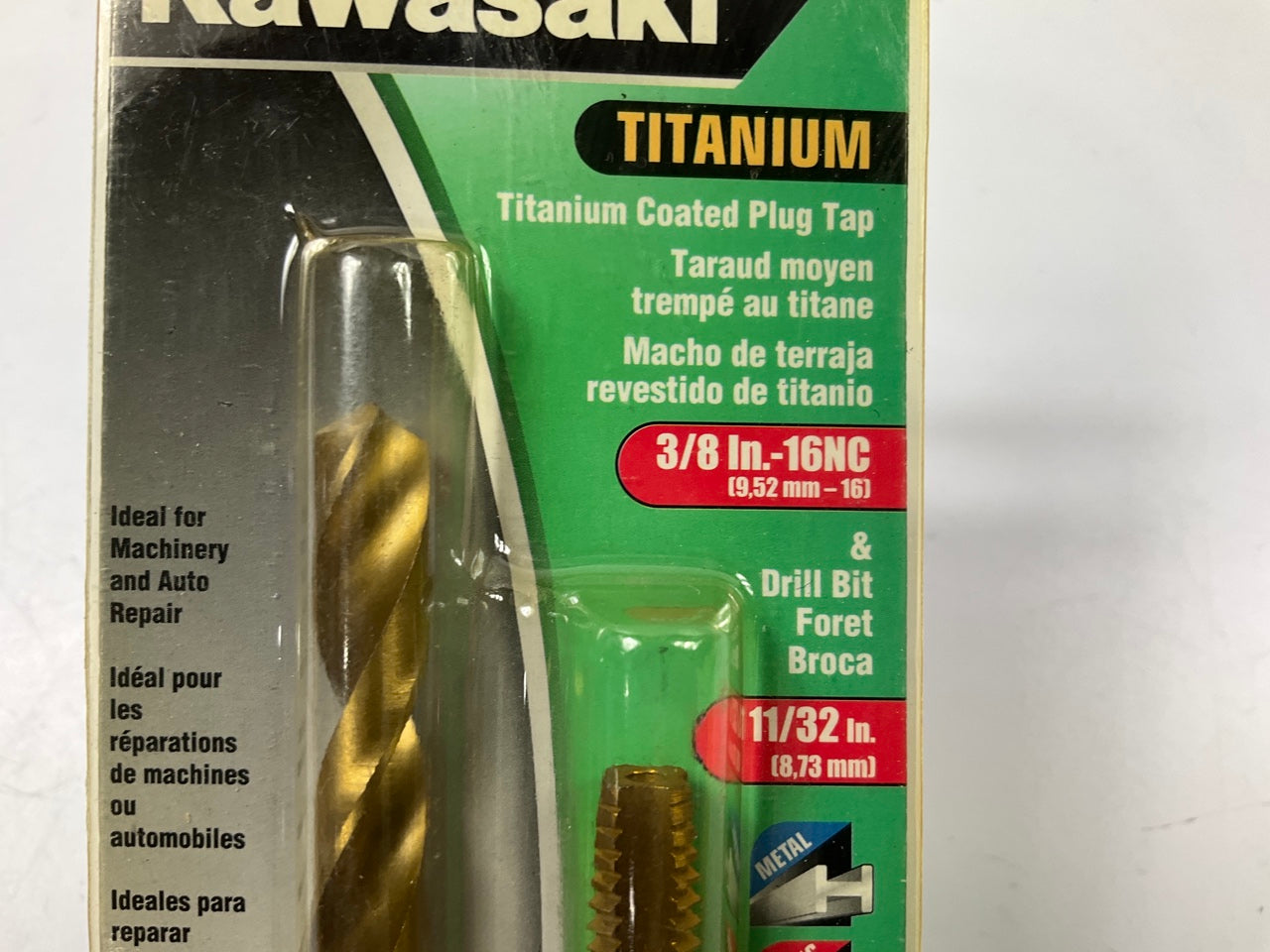 Kawasaki 840495 Titanium Coated Plug Tap And Drill Bit Set,  3/8''-16NC