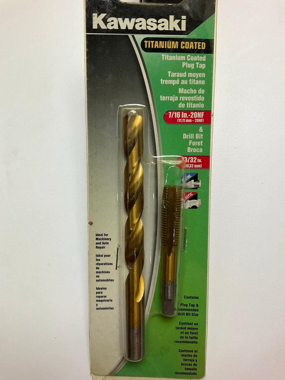 Kawasaki 840500 Titanium Coated Plug Tap 7/16''-20NC And 13/32'' Drill Bit Set
