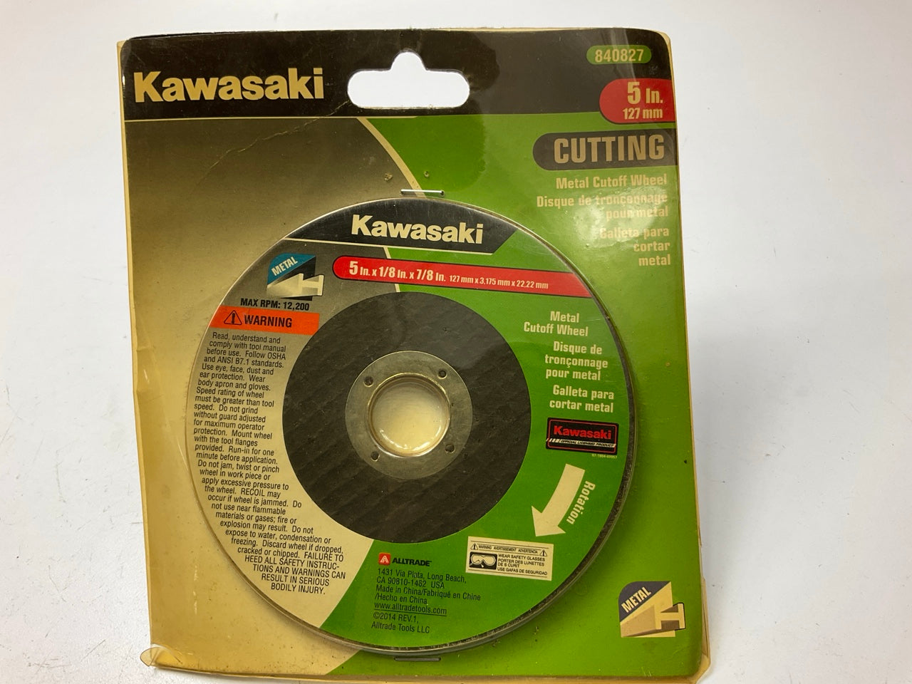 Kawasaki 840827 Metal Cutoff Wheel, 5'' X 1/8'' X 7/8'' - 12,200 RPM Max
