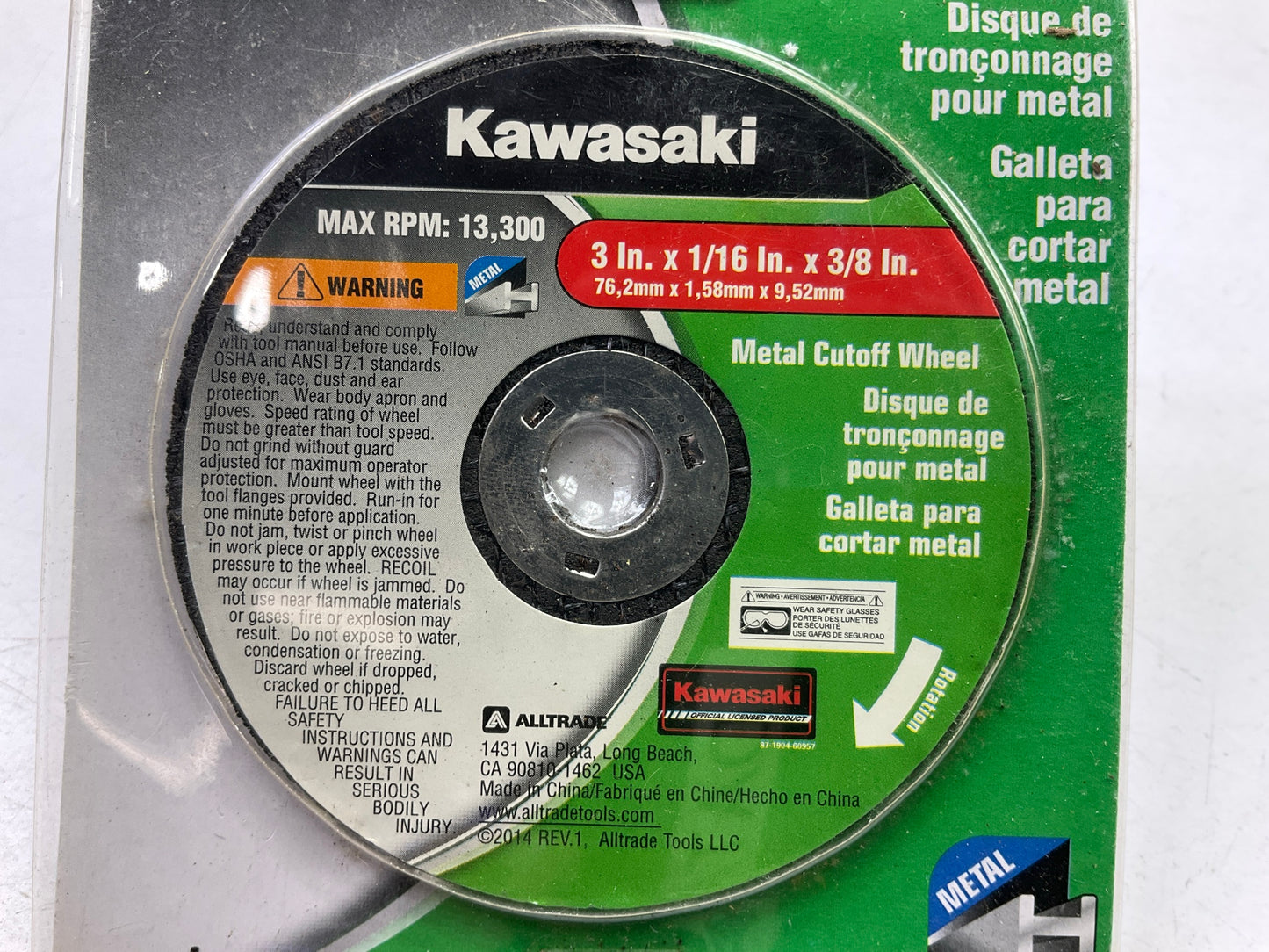 Kawasaki 841419 Metal Cutoff Wheel, 3'' X 1/16'' X 3/8''
