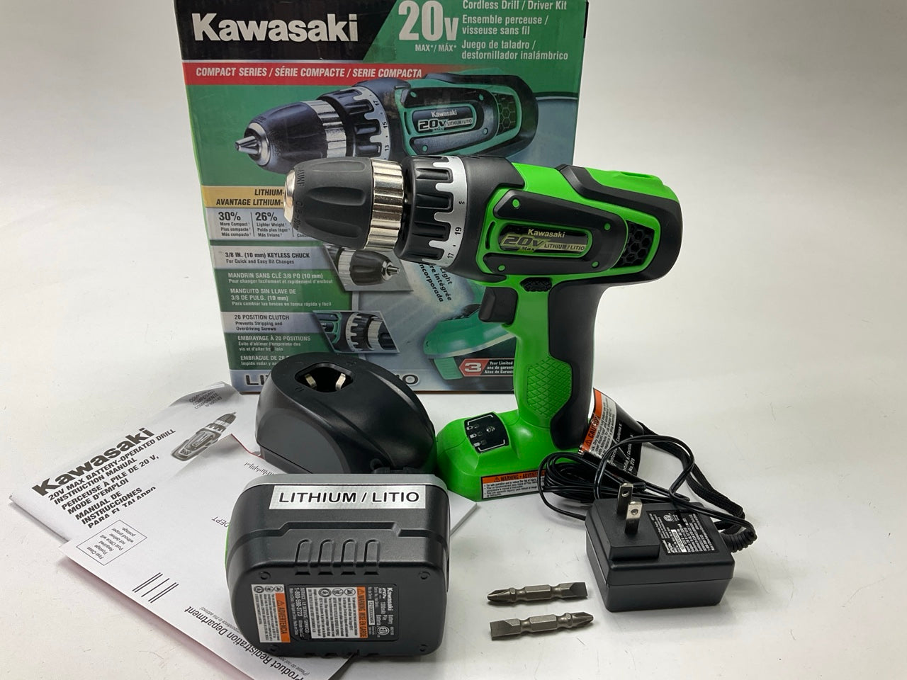 Kawasaki 841843 Lithium Ion 20V Cordless Drill / Driver Kit