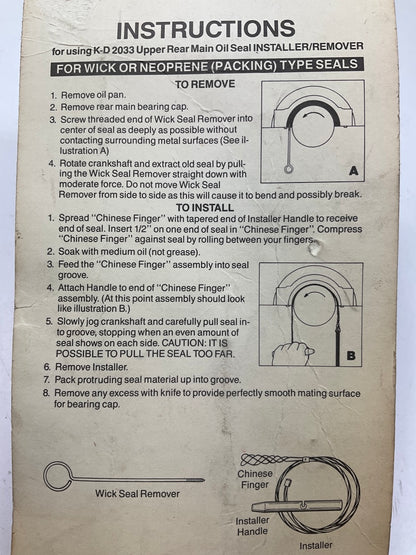 KD Tools 2033 Oil Seal Remover & Installer For Rear Main Seals, Wick Or Neoprene