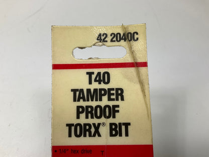 Kd Tools 422040C T40 Tamper Prood Torx Bit, 1/4'' Hex Drive - MADE IN USA