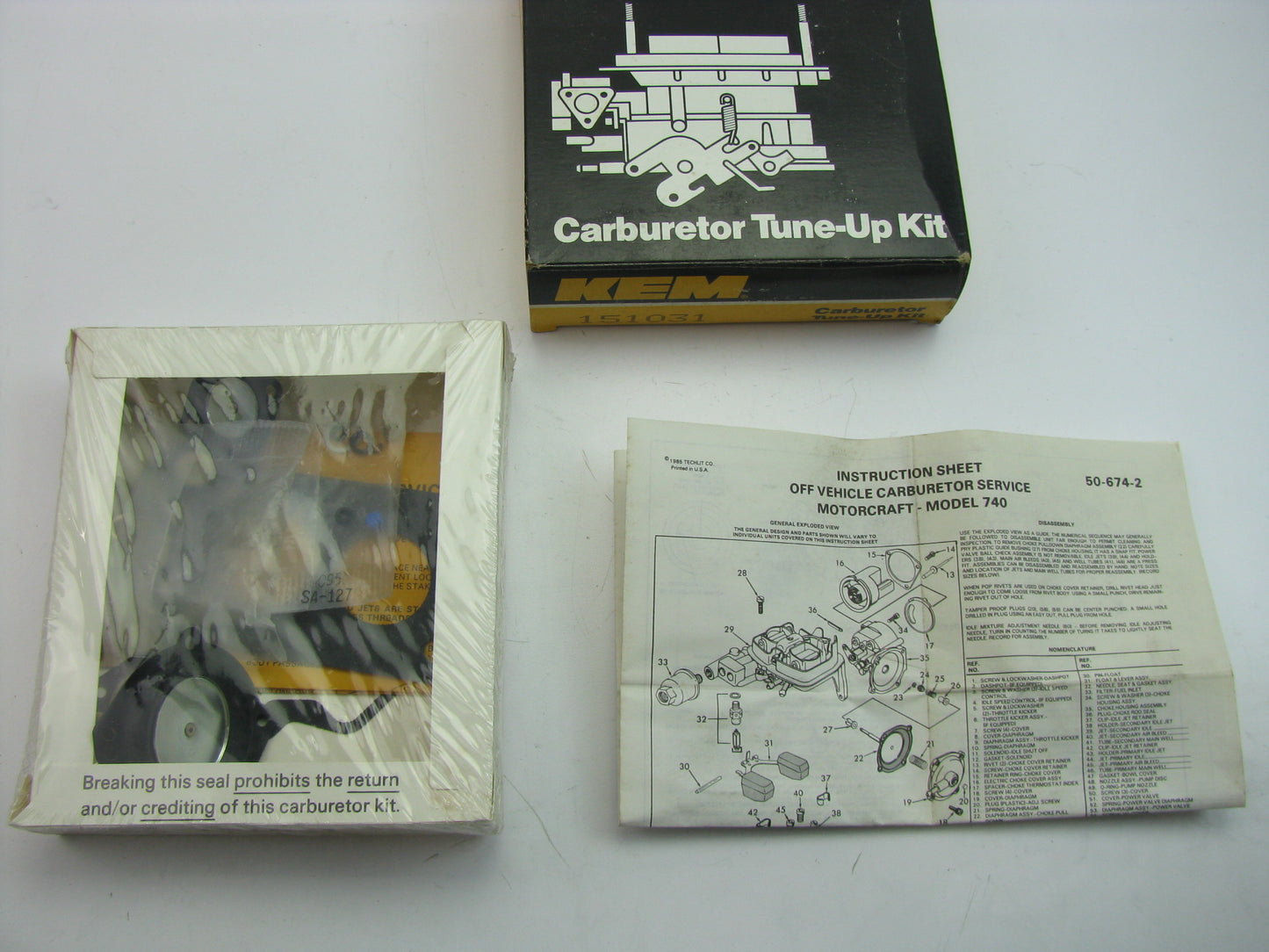 Kemparts 151031 Carburetor Rebuild Kit for 1985-1986 Ford Motorcraft 740