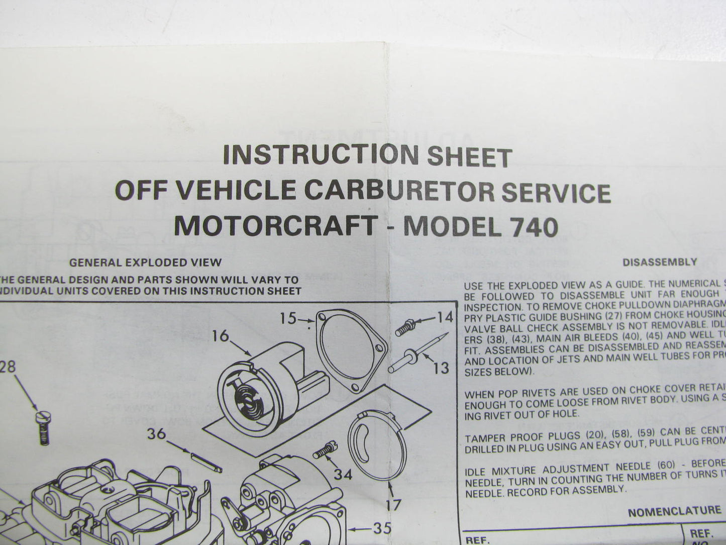 Kemparts 15891A Carburetor Rebuild Kit For 1984-1985 Ford Mercury Holley 740