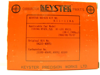 Keyster K11-118A Carburetor Rebuild Kit - 1968-1970 Toyota HILUX 3RC 04211-40051