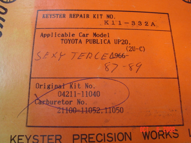 Keyster K11-332A Carburetor Rebuild Kit - COROLLA KE11 3K, DAIHATSU 1200 EP31