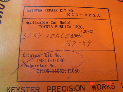 Keyster K11-332A Carburetor Rebuild Kit - COROLLA KE11 3K, DAIHATSU 1200 EP31