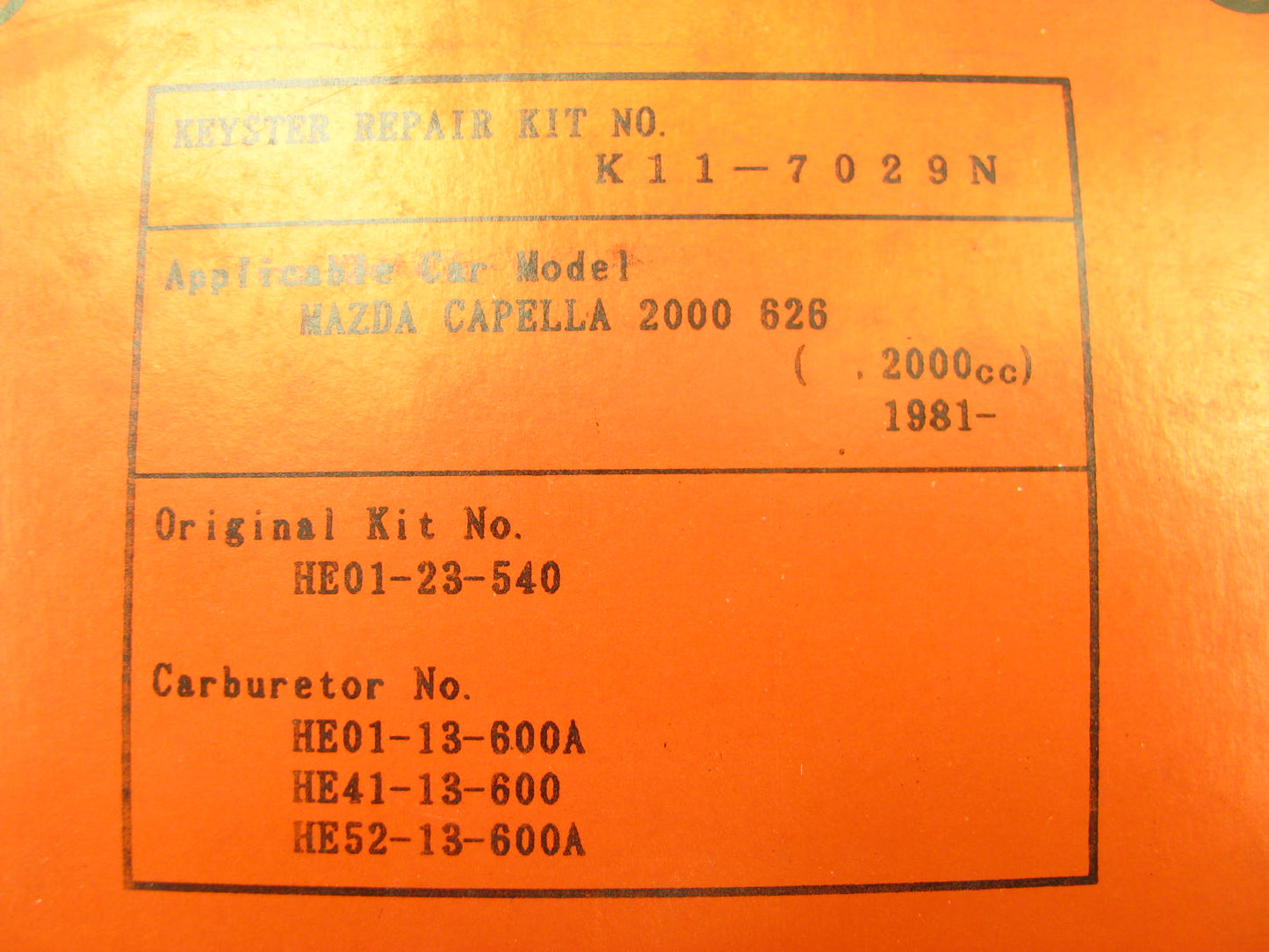 Keyster K11-7029N Carburetor Rebuild Kit - 1981-UP Mazda Capella 626 2000cc 2.0L