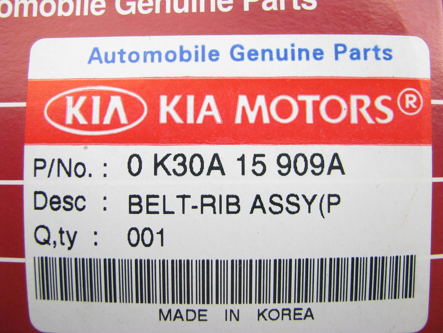 New Genuine A/C Serpentine Drive Belt OEM For 2002-2005 Kia Rio 0K30A15909A
