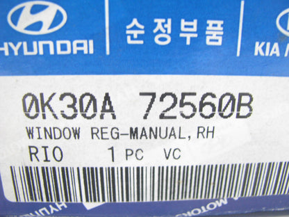 NEW - OEM 0K30A72560B Rear Right Window Regulator For 2001-2005 Kia Rio