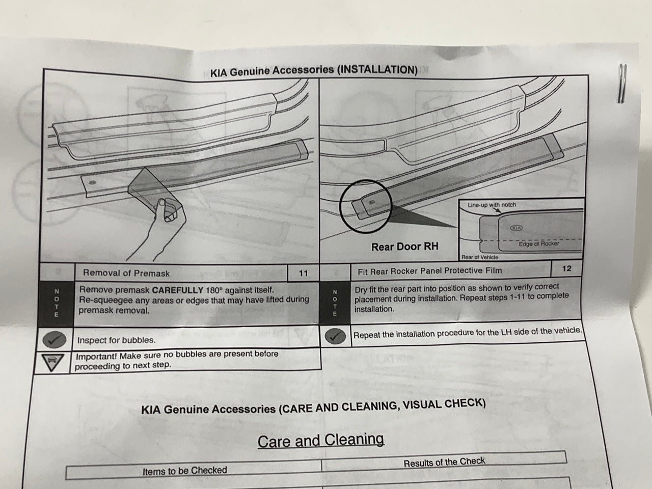 Rocker Panel / Door Side Sill Clear Film Protection Kit OEM For 11-15 Optima
