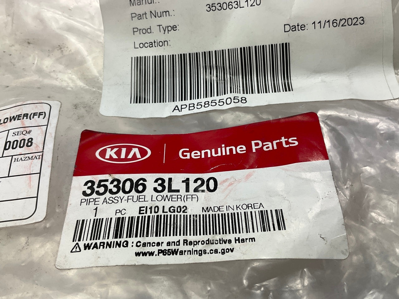 New Lower Fuel Rail Fuel Feed Tube Hose OEM For 2018-2021 Kia 3.3L V6 353063L120