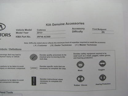 NEW Front Splash Guards / Mud Flaps Genuine OEM For 2014-2016 Kia Cadenza
