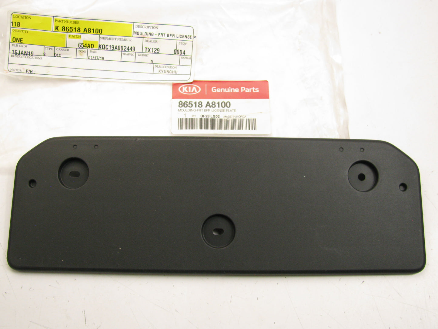 Front Bumper Licence Plate Moun Bracket OEM For 2017-18 Optima HYBRID 86518A8100