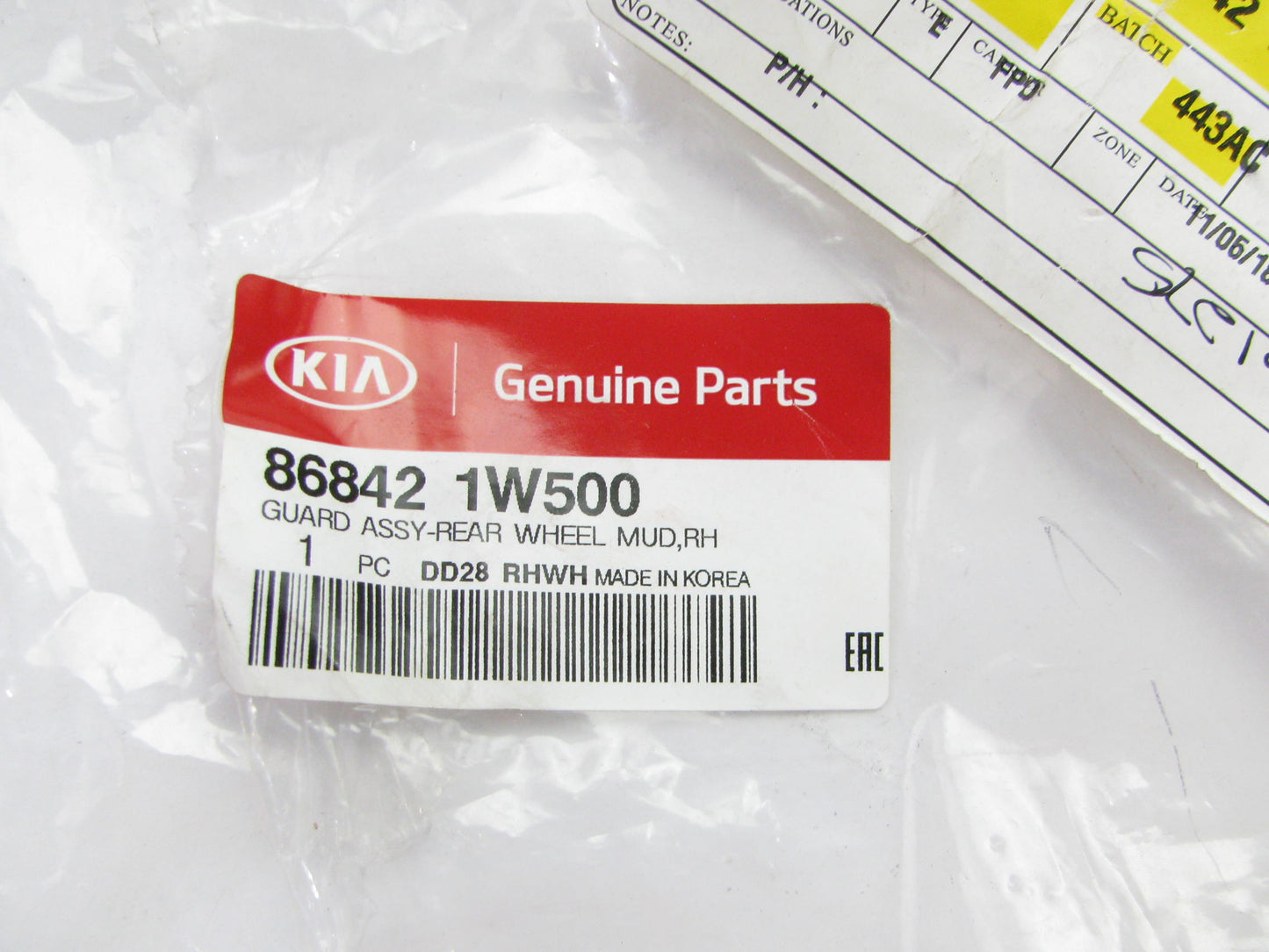 Rear Right Passenger Side Splash Guard Mud Flap OEM For 16-17 Kia Rio 868421W500