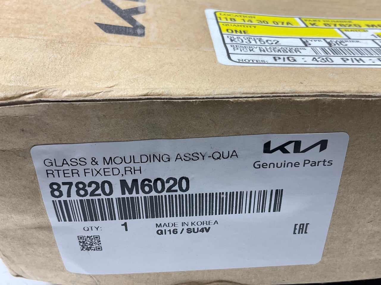 NEW Rear Right Quarter Glass Window OEM For 2019-2021 Kia Forte 87820M6020
