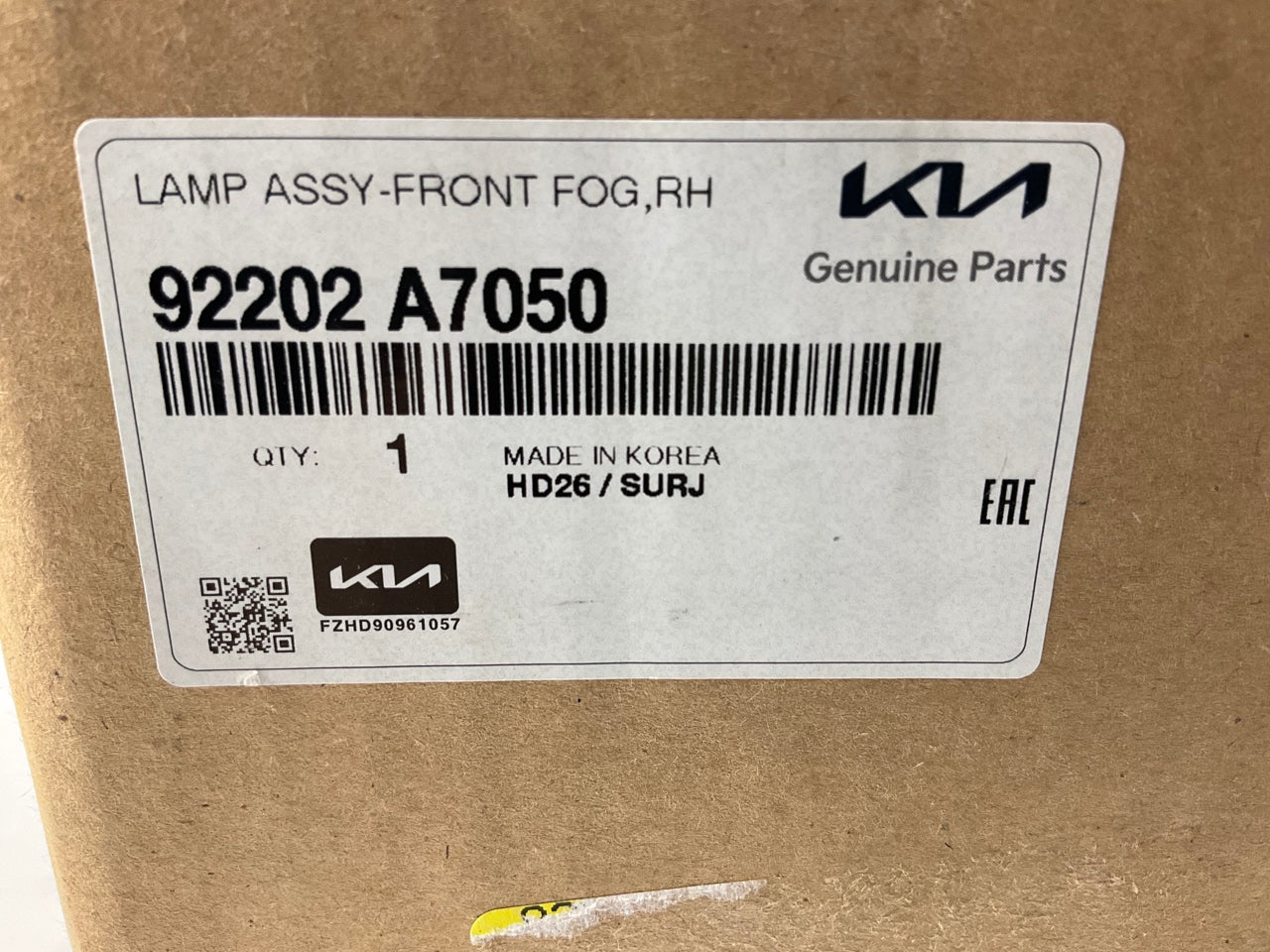 NEW - OEM 92202A7050 Front Right Fog Light Lamp For 2014-2016 Kia Forte