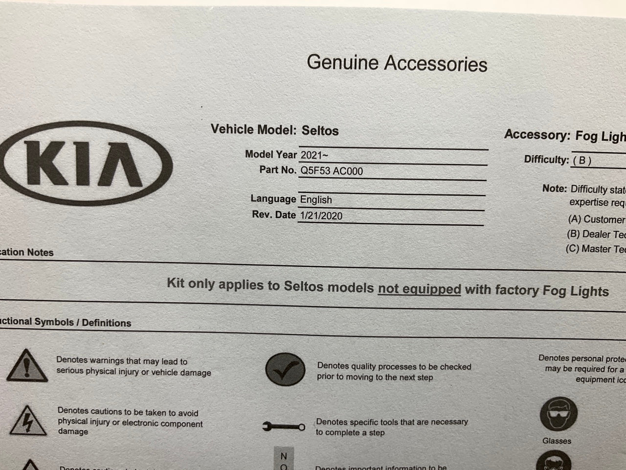 NEW Wireless Fog Lamp Fog Lights Install Kit OEM For 21-23 Kia Seltos Q5F53ACA00