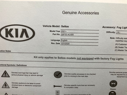 NEW Wireless Fog Lamp Fog Lights Install Kit OEM For 21-23 Kia Seltos Q5F53ACA00