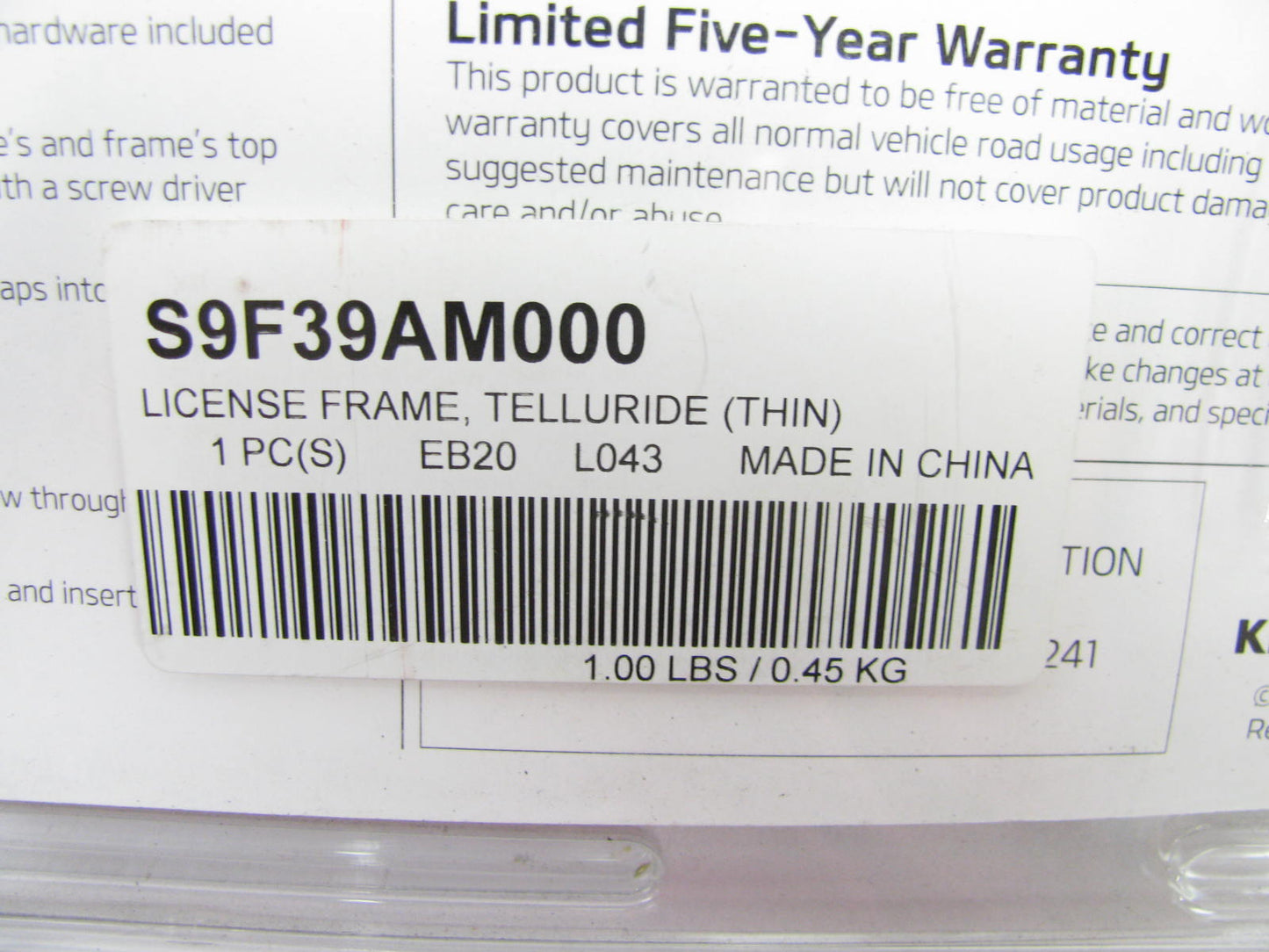 NEW Slim Licence Plate Frame, Chrome, OEM For 2020-2025 Kia Telluride S9F39AM000