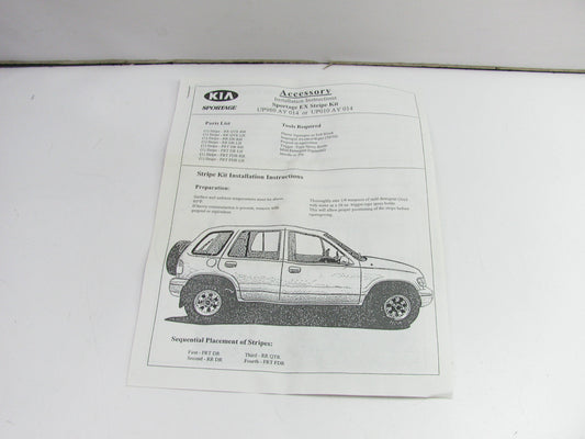 NEW - OEM UP980AY014C3 Right & Left Stripe Kit For 1998-2001 Kia Sportage EX