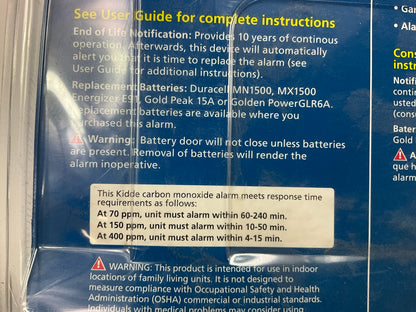 Kidde KN-COB-LP2 Carbon Monoxide Alarm Battery Operated - (OLD) BATTERIES AS IS