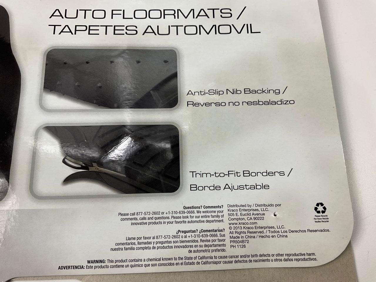 KRACO PR504B72 Car Floor Mat Set, Black Rubber With Heel Pad, Trim-To-Fit, 4-Pc