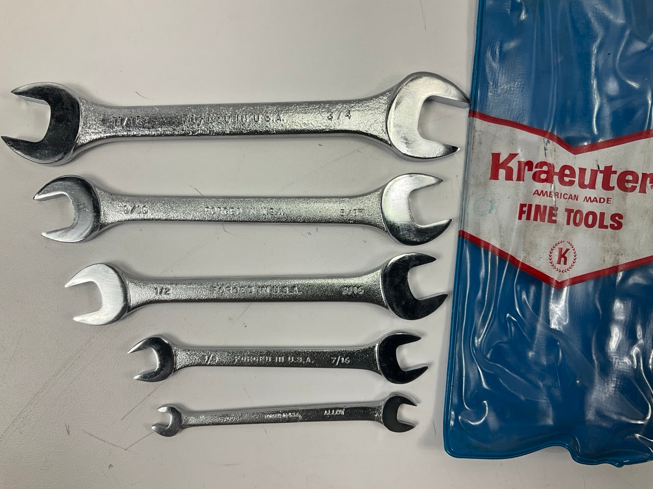 USA MADE 11/16-3/4, 9/16-5/8, 1/2-9/16, 3/8-7/16, 1/4-5/16 KRAEUTER Wrench Set