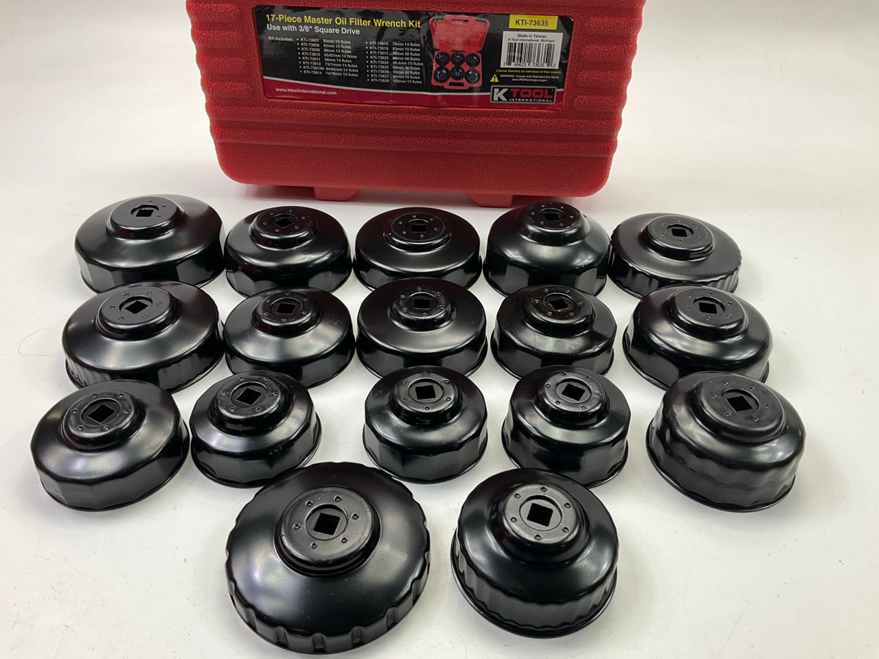 K-Tool KTI73635 17 Piece Master Oil Filter Cap Wrench Set, 3/8'' Drive
