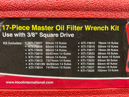 K-Tool KTI73635 17 Piece Master Oil Filter Cap Wrench Set, 3/8'' Drive