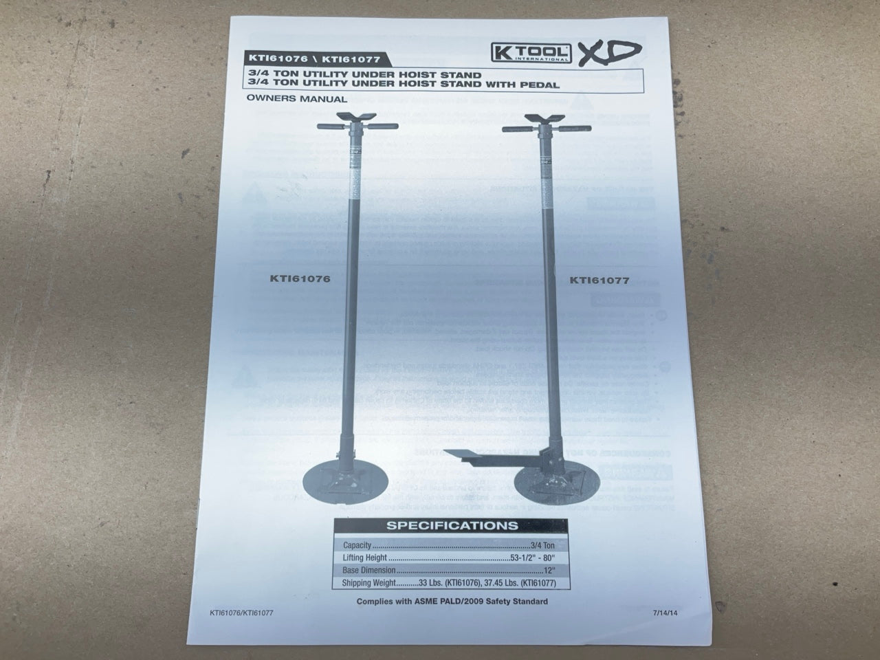 K Tool KTI61076 3/4 Ton 1650 Lbs Utility Underhoist Support Stand - 53-1/2''-80''