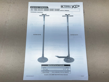 K Tool KTI61076 3/4 Ton 1650 Lbs Utility Underhoist Support Stand - 53-1/2''-80''