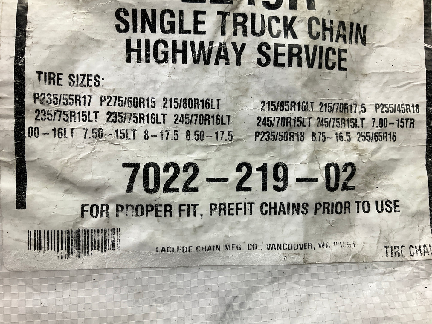 Laclede 2219R Tire Snow Chains 235/60R18, 215/85R16, 235/65R18