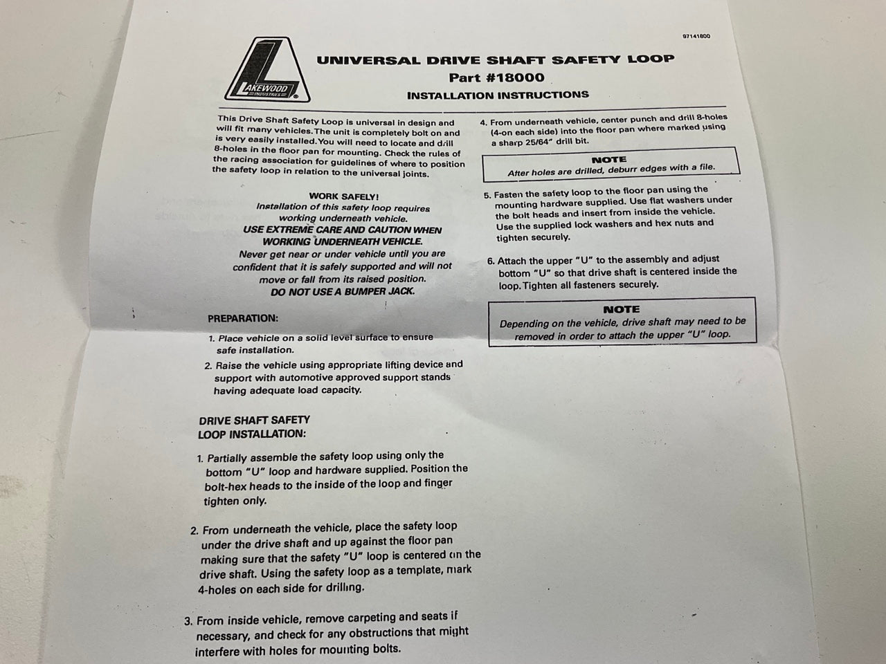 Lakewood 18000 Universal Driveshaft Safety Loop