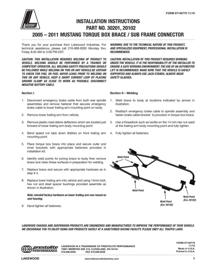 Lakewood 20102 Steel Torque Box Brace Supports Subframe Connector  05-11 Mustang
