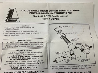 (2) Lakewood 20705 Adjustable Rear Upper Control Arm - 2005-2010 Ford Mustang