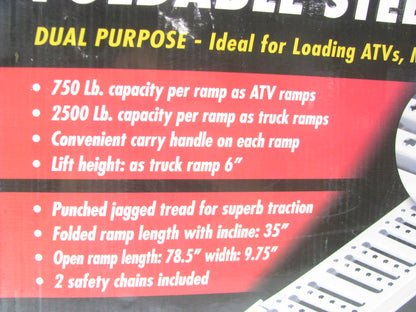 LARIN FSR-2SL Folding Steel ATV / Truck Ramps - 1,500 Lbs Capacity