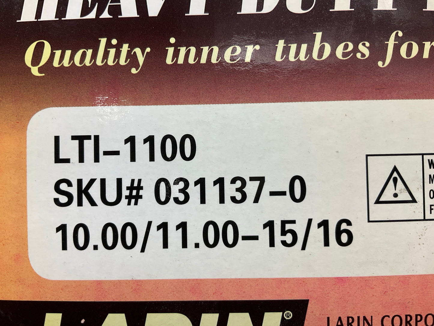 Larin LTI-1100 Heavy Duty Tractor Inner Tire Tube 10.00/11.00-15/16