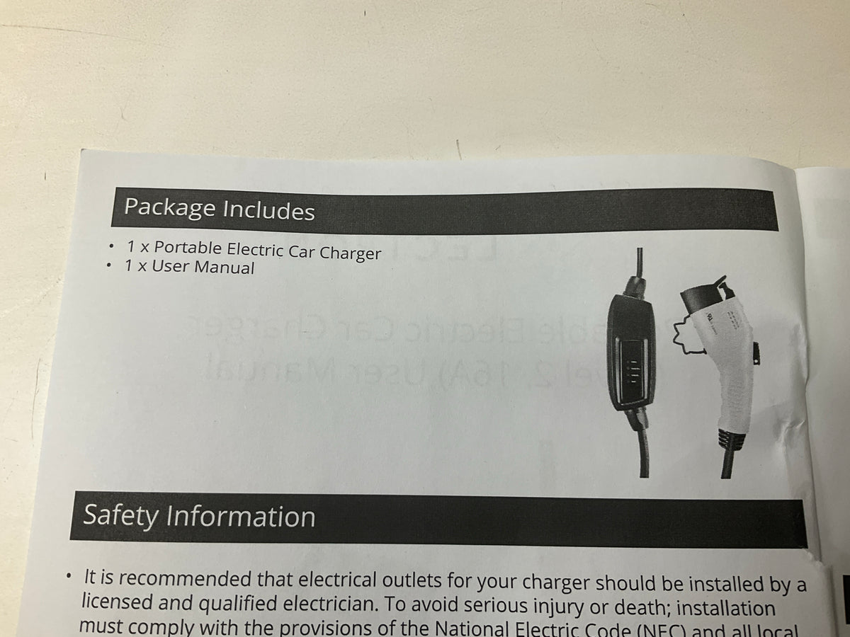 Lectron EVCHARGE6-20 Electric Vehicle Charger; 240V 16 Amp Level 2 EV Charger