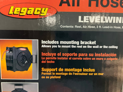 Legacy L8305 Retractable Levelwind Air Hose Reel, 3/8'' X 50'