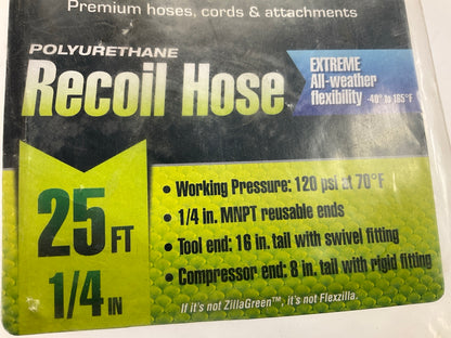 Flexzilla LP1425AFZ Polyurethane Recoil Air Hose 1/4'' X 25Ft, 1/4'' MNPT Fittings