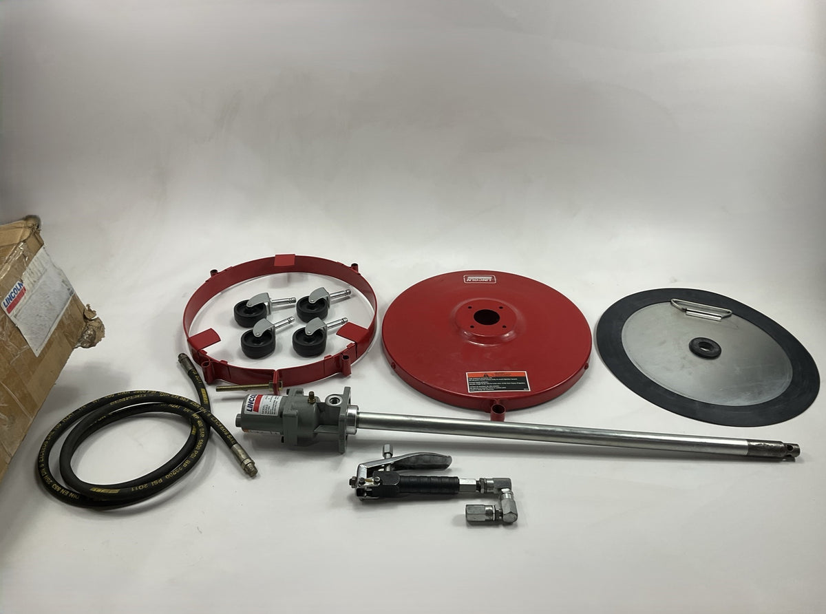 USED Lincoln 4417 Grease Pump Assembly With Dolly, 40 To 1 Ratio, 120 Lb. Drum