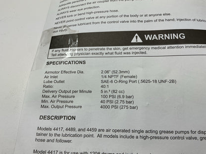 Lincoln 4489 Value Series 40:1 Single-Acting Grease Pump For 25 To 50 Lb. Bucket