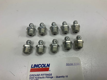 Lincoln 5190 1/8'' Straight Pipe Thread Grease Fittings, 10 Pack