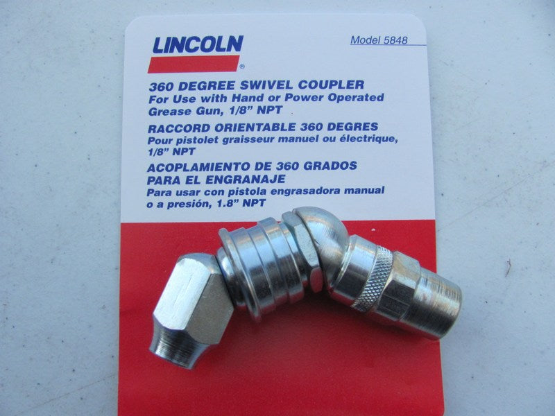 Lincoln 5848 Grease Gub Hydraulic Coupler Adapter 360 Swivel, 1/8'' NPT