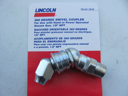 Lincoln 5848 Grease Gub Hydraulic Coupler Adapter 360 Swivel, 1/8'' NPT